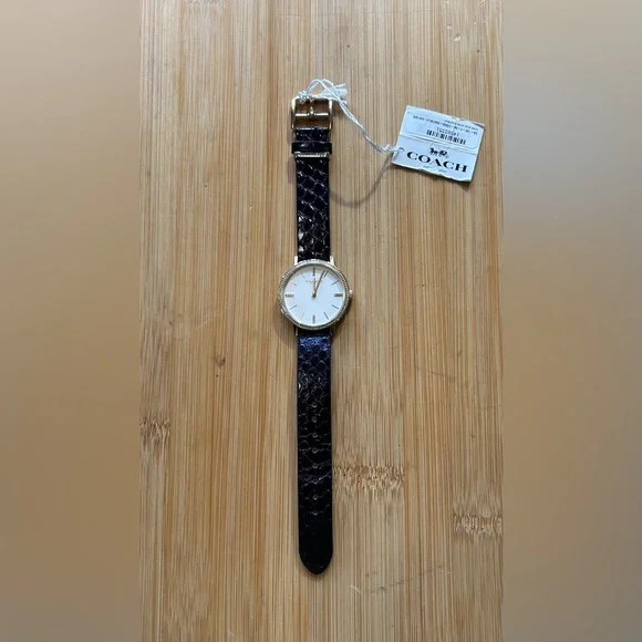 Coach Audrey Watch With 35mm Silver White Face & NavyBlue Leather Band